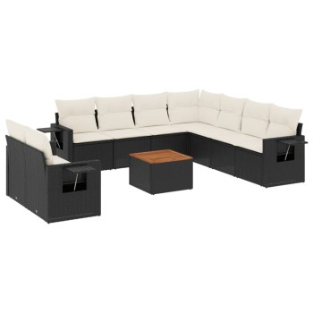 10 részes fekete polyrattan kerti ülőgarnitúra párnákkal
