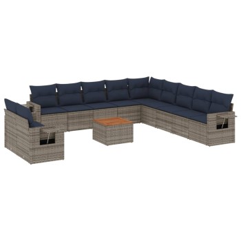 12 db szürke polyrattan kerti kanapégarnitúra párnákkal