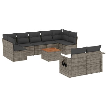 10 részes szürke polyrattan kerti ülőgarnitúra párnákkal