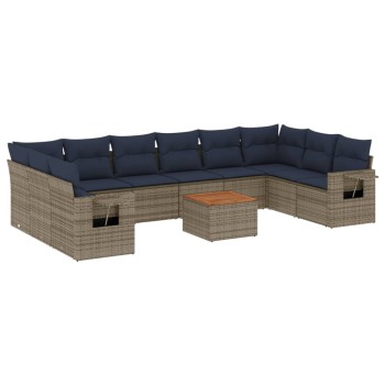 11 db szürke polyrattan kerti kanapégarnitúra párnákkal