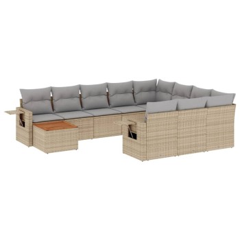 11 részes bézs polyrattan kerti ülőgarnitúra párnákkal