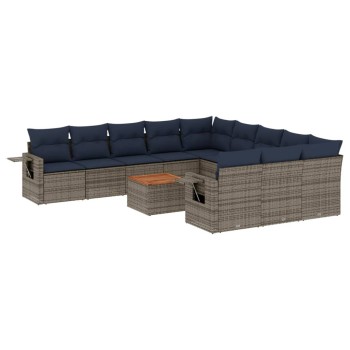 12 db szürke polyrattan kerti kanapégarnitúra párnákkal