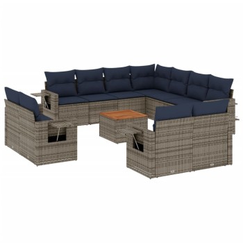 12 db szürke polyrattan kerti kanapégarnitúra párnákkal