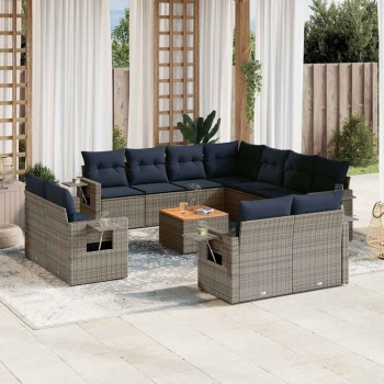 12 db szürke polyrattan kerti kanapégarnitúra párnákkal