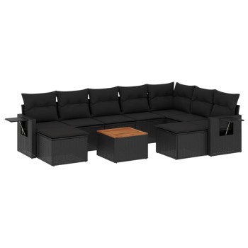 10 részes fekete polyrattan kerti ülőgarnitúra párnákkal