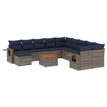 12 db szürke polyrattan kerti kanapégarnitúra párnákkal