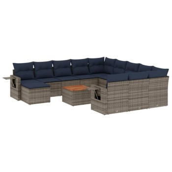 13 db szürke polyrattan kerti kanapégarnitúra párnákkal
