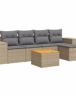 6 részes bézs polyrattan kerti ülőgarnitúra párnával