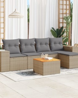 6 részes bézs polyrattan kerti ülőgarnitúra párnával