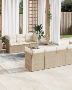 8 részes bézs polyrattan kerti ülőgarnitúra párnával