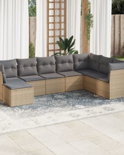 8 részes bézs polyrattan kerti ülőgarnitúra párnával
