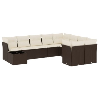 10 részes barna polyrattan kerti ülőgarnitúra párnákkal