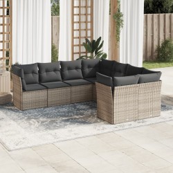 8-részes szürke polyrattan kerti ülőgarnitúra párnákkal