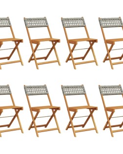 8 db szürke polyrattan és tömör fa összecsukható kerti szék