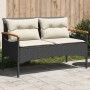 Fekete polyrattan kerti pad párnával 116 x 62,5 x 74