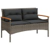 Szürke polyrattan kerti pad párnával 116 x 62,5 x 74