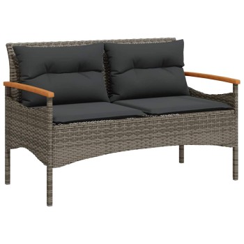 Szürke polyrattan kerti pad párnával 116 x 62,5 x 74