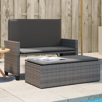 Szürke polyrattan kerti pad párnával és lábtartóval