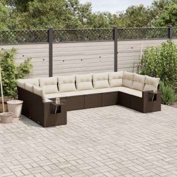 10 részes barna polyrattan kerti ülőgarnitúra párnákkal