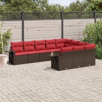 10 db barna polyrattan kerti kanapégarnitúra párnákkal