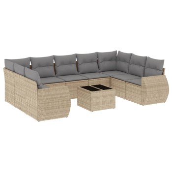 10 részes bézs polyrattan kerti ülőgarnitúra párnával