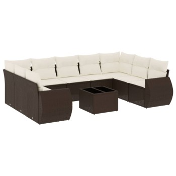 10 részes barna polyrattan kerti ülőgarnitúra párnákkal