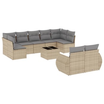 10 részes bézs polyrattan kerti ülőgarnitúra párnával