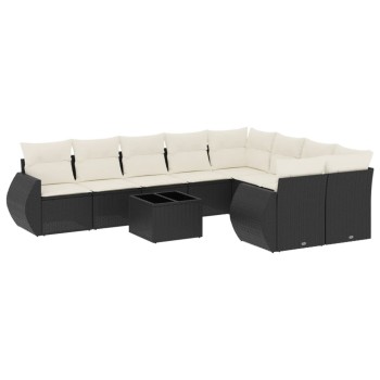 10 részes fekete polyrattan kerti ülőgarnitúra párnákkal
