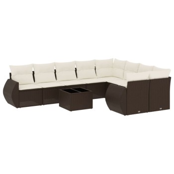 10 részes barna polyrattan kerti ülőgarnitúra párnákkal