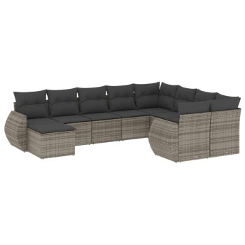 10 részes szürke polyrattan kerti ülőgarnitúra párnákkal