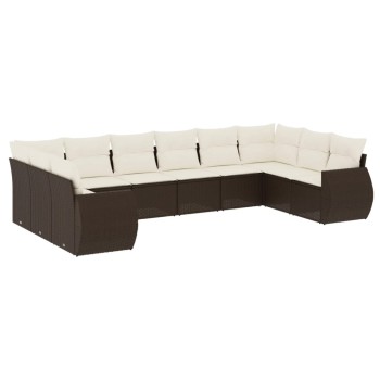 10 részes barna polyrattan kerti ülőgarnitúra párnákkal