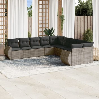 10 részes szürke polyrattan kerti ülőgarnitúra párnákkal