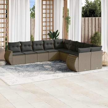 10 részes világosszürke polyrattan kerti ülőgarnitúra párnákkal