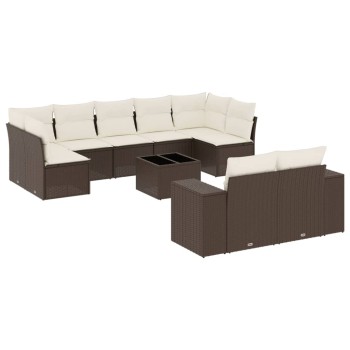 10 részes barna polyrattan kerti ülőgarnitúra párnákkal