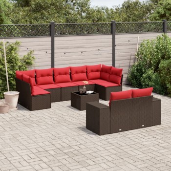 10 db barna polyrattan kerti kanapégarnitúra párnákkal