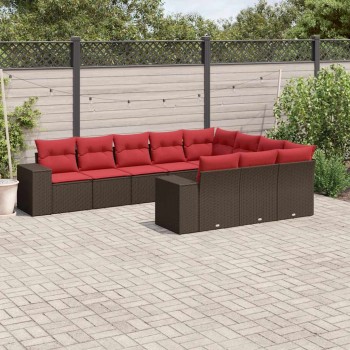 10 db barna polyrattan kerti kanapégarnitúra párnákkal