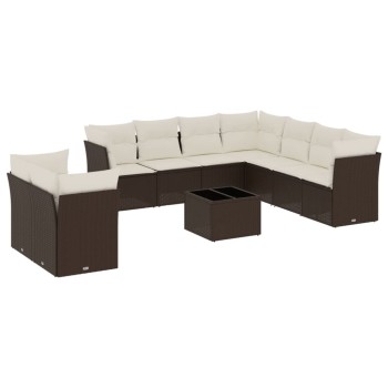 10 részes barna polyrattan kerti ülőgarnitúra párnákkal
