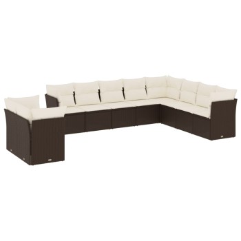 10 részes barna polyrattan kerti ülőgarnitúra párnákkal