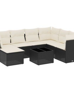 8 részes fekete polyrattan kerti ülőgarnitúra párnákkal