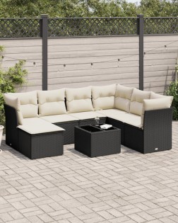 8 részes fekete polyrattan kerti ülőgarnitúra párnákkal
