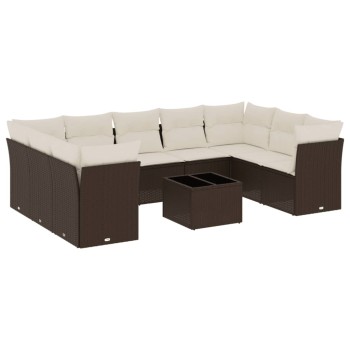 10 részes barna polyrattan kerti ülőgarnitúra párnákkal