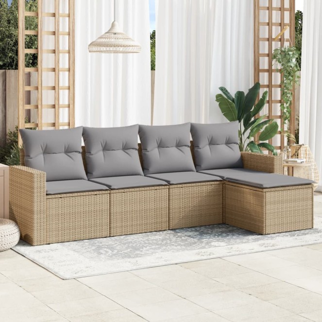5 részes bézs polyrattan kerti ülőgarnitúra párnákkal 5 részes bézs polyrattan kerti ülőgarnitúra párnákkal