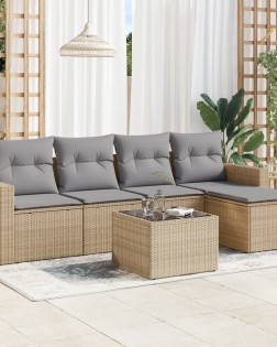 6 részes bézs polyrattan kerti ülőgarnitúra párnával
