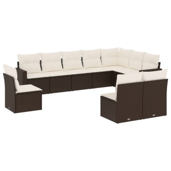 10 részes barna polyrattan kerti ülőgarnitúra párnákkal