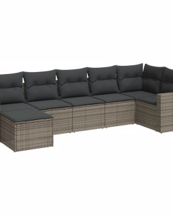 7 részes szürke polyrattan kerti ülőgarnitúra párnákkal