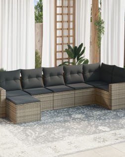 7 részes szürke polyrattan kerti ülőgarnitúra párnákkal