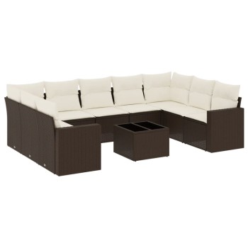 10 részes barna polyrattan kerti ülőgarnitúra párnákkal