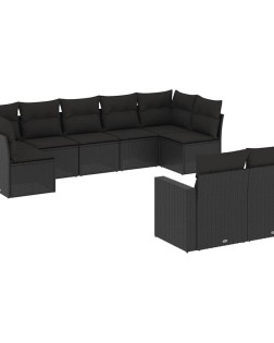 9 részes fekete polyrattan kerti ülőgarnitúra párnákkal