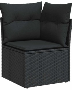 9 részes fekete polyrattan kerti ülőgarnitúra párnákkal