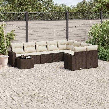10 részes barna polyrattan kerti ülőgarnitúra párnákkal